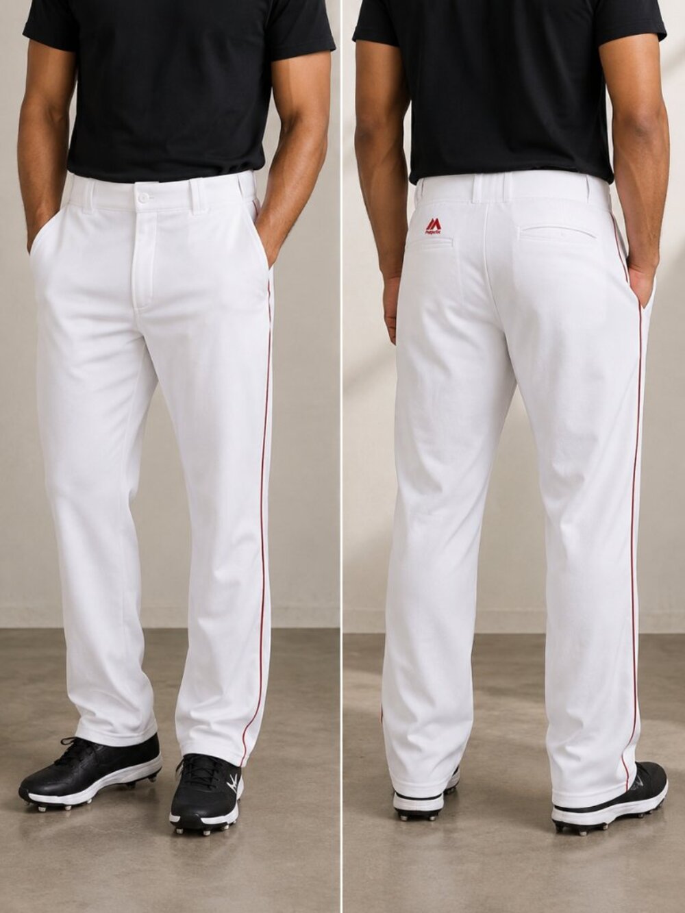 Majestic Athletic Baseball Pants Adult XL White Red Piping Uniform Baseball Pant